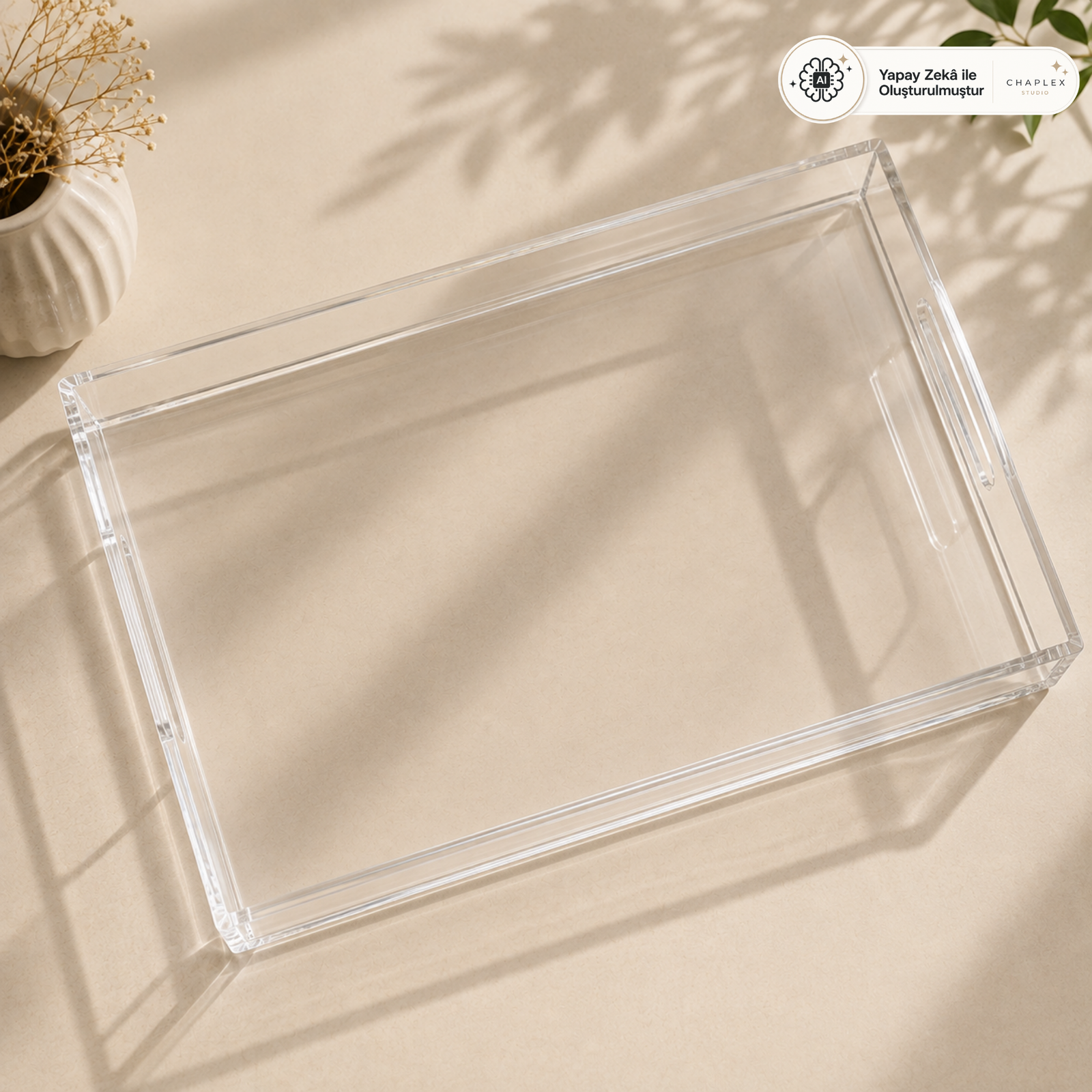 Şeffaf Pleksi Kulplu Tepsi – 20×30 cm