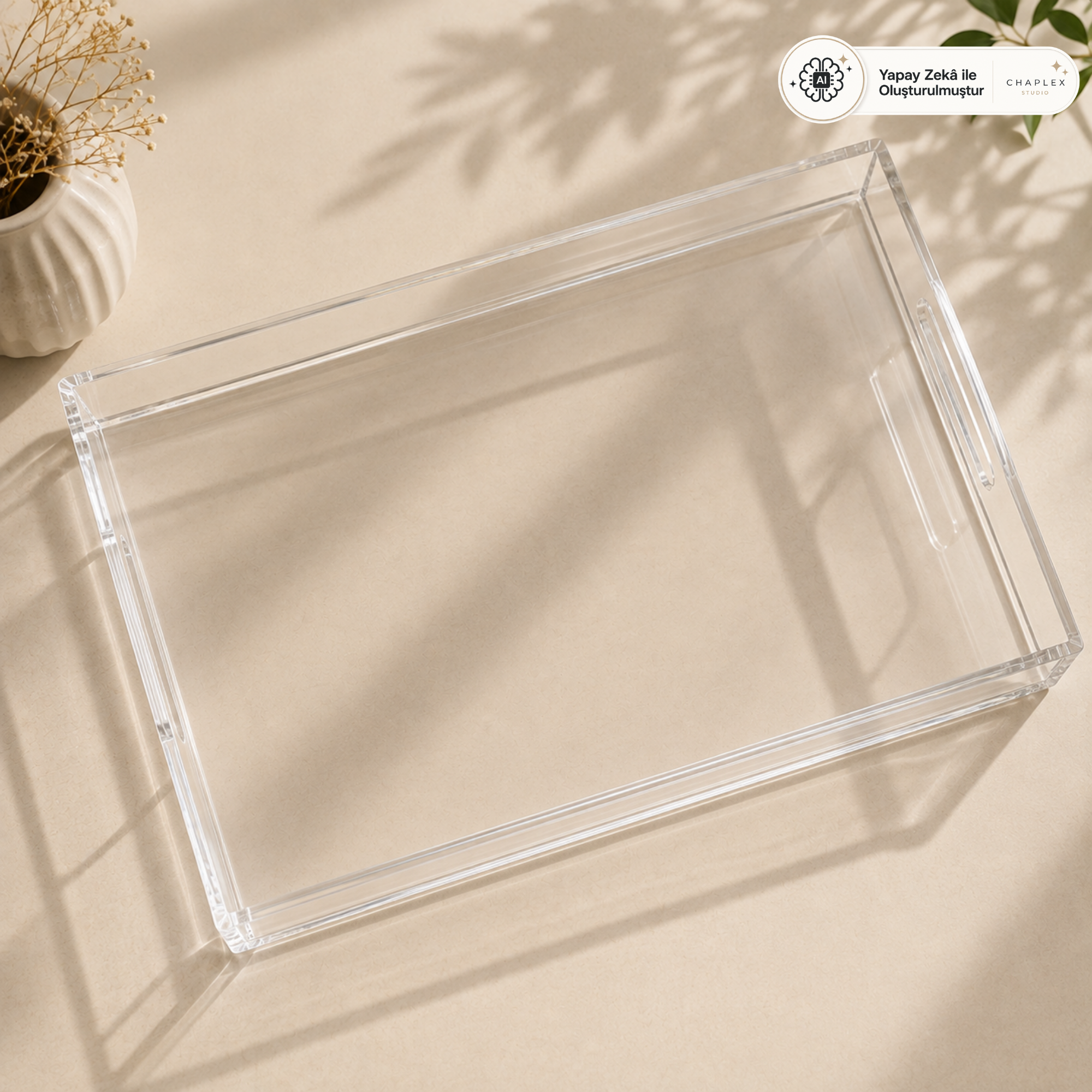 Şeffaf Pleksi Kulplu Tepsi – 20×30 cm